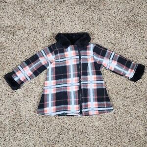 Cute Toddler Girls' Plaid Coat with Black Fur Trim